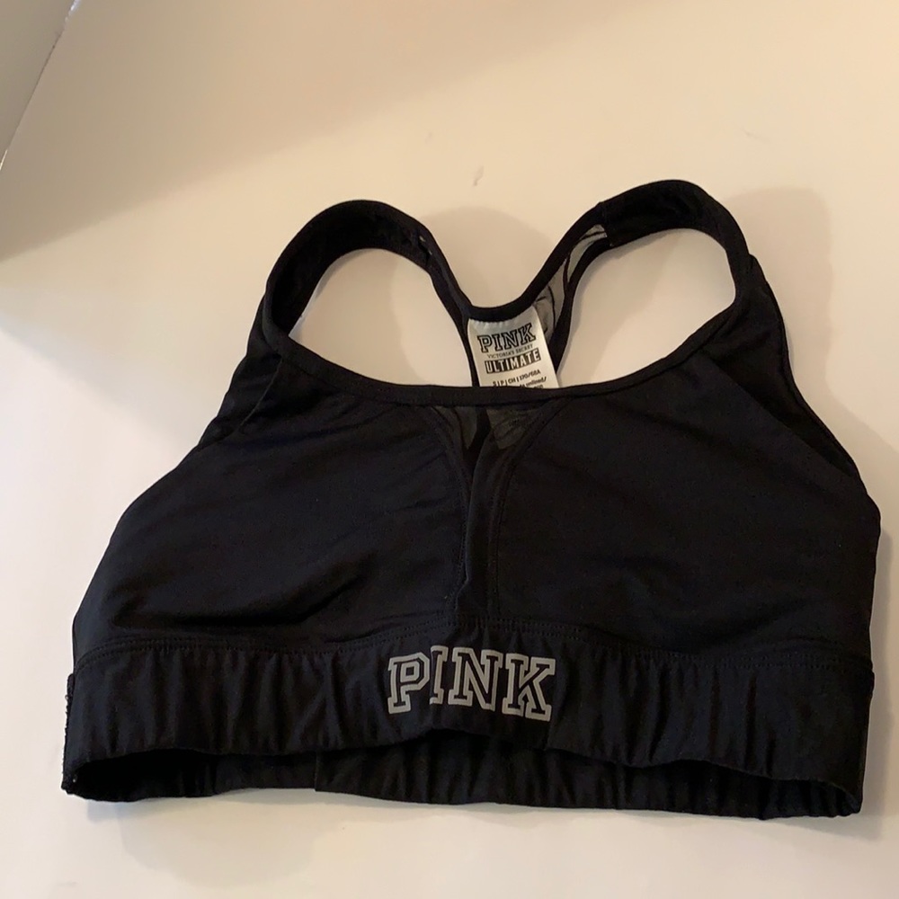 PINK(VICTORIA SECRET) ULTIMATE BLACK SPORTS BRA WITH MESH BACK SZ SM